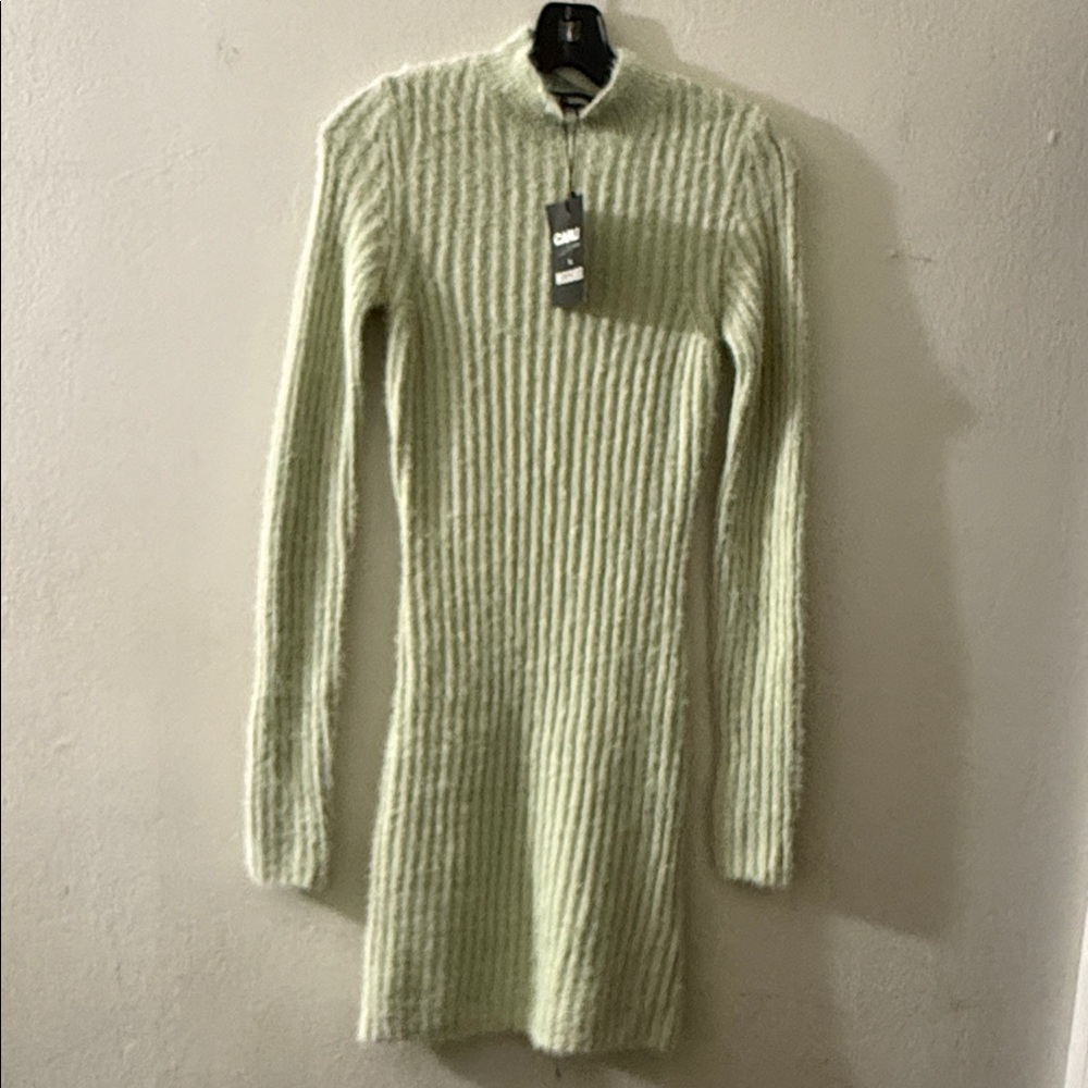 Missguided Light Green Ribbed Long Sleeve Dress